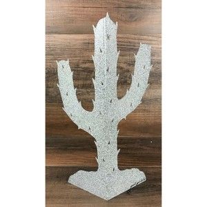 Metal Cactus Jewelry Holder Stand 13.75" Inches Tall